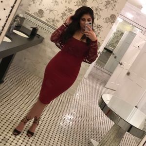 Off the shoulder lace long sleeve dress